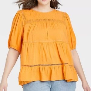 Knox Rose Puff Short Sleeve Lace Inset Blouse